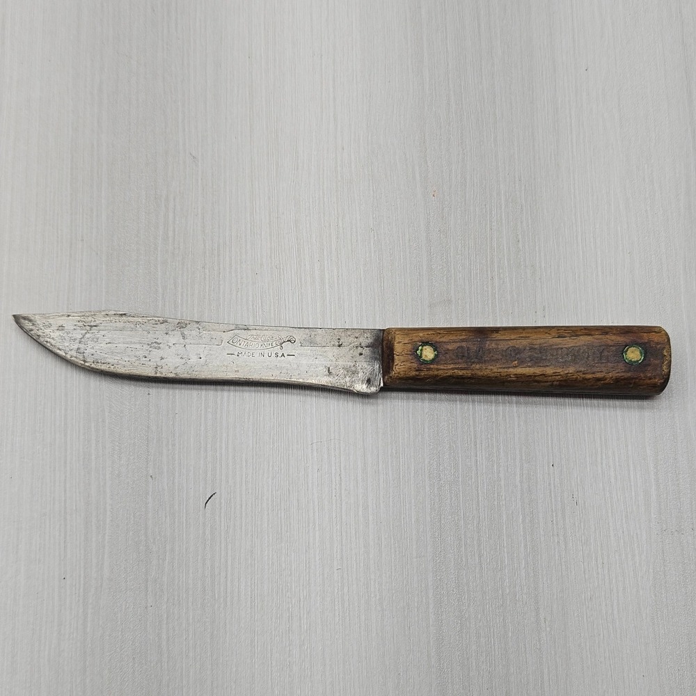 Vintage‎ Ontario Knife Co Tru-Edge Old Hickory Butcher Knife Wood Handle 9.5in